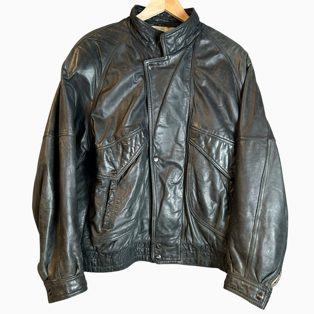 Bill Adler Leather Fly High Black Bomber Jacket Size Large - 7999 - 1980s/1990s